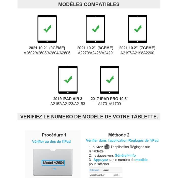 Clavier Bluetooth Détachable HOTLIFE Pour IPad 10.2" 9è/8è/7è Gen, Air 3 Et Pro 10.5" - AZERTY Français - Étui Protecteur Noir