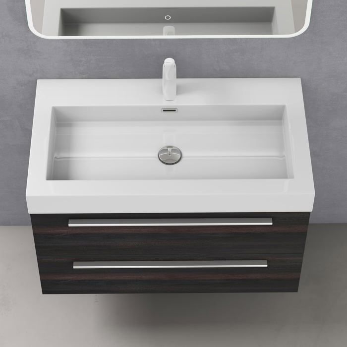 Meuble De Salle De Bain 2 Pièces Gris Noir Mat - Lavabo 150 Cm Avec 2 Grands Tiroirs, Design Suspendu Moderne