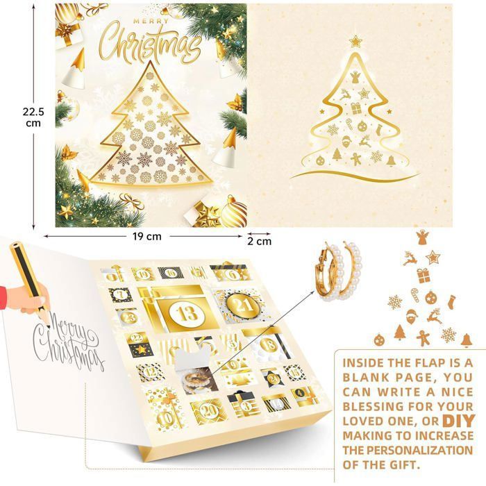 Calendrier De L'Avent Bijoux 2025 - 24 Surprises (Bracelets, Colliers, Bagues...) - Cadeau De Noël Pour Femme, Adolescente, Fille