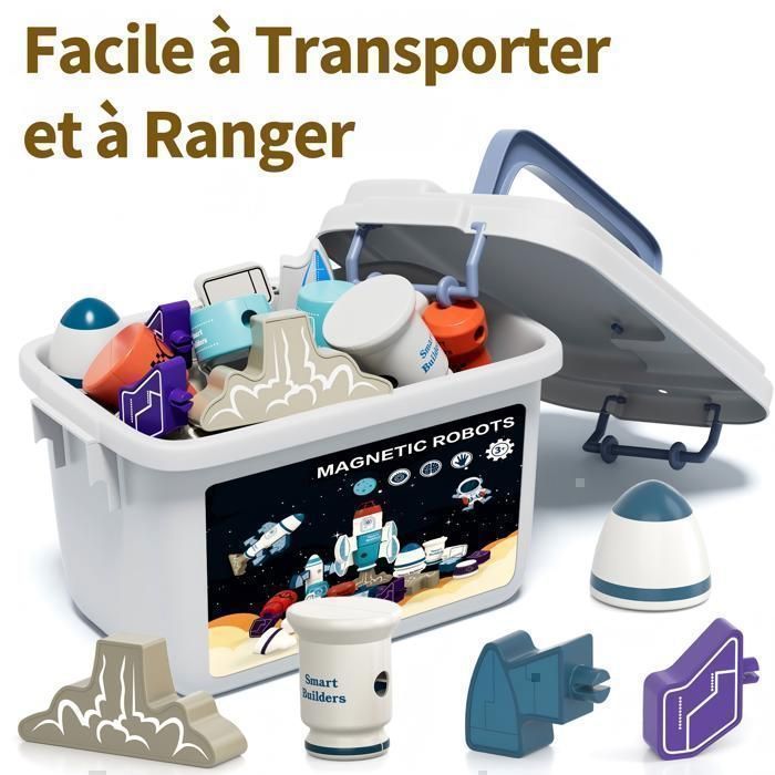 Gifts2U Jeu Fusée Magnétique 33 Pièces – Blocs Empilables – STEM – Boîte Rangement – 3-8 Ans – Cadeau
