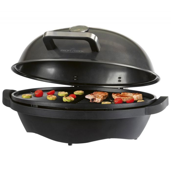 Barbecue électrique ProfiCook 2400W - Sans Fumée, Pour Intérieur Et Extérieur - Grille Double Face - Avec Affichage Température - 5
