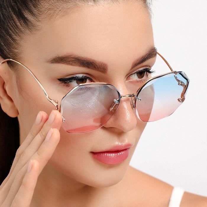 Type 2 Lunettes de soleil rondes sans monture pour femmes verres degrades branches incurvees en metal lun Achat Vente lunettes de soleil Femme Cdiscount