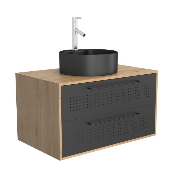 Meuble Salle De Bain Sous Lavabo 80x33x60 Cm - 4 Tiroirs + 1 Porte, Bois Noir, Pieds Métal - Rangement Pratique