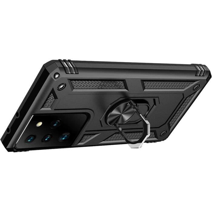 Coque Samsung S21 Ultra Porte-carte Antichocs Hybride, Série Defender -  Noir - Français