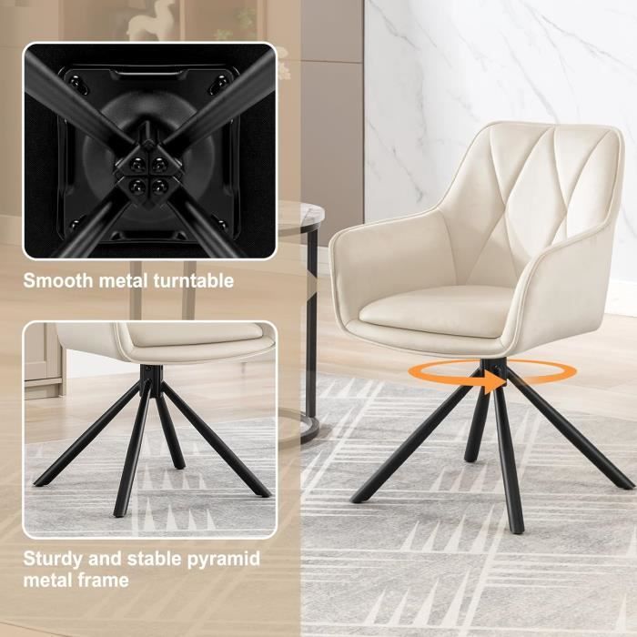 Chaises De Salle à Manger Velours Beige - Lot De 4 - Dossier Haut Ergonomique - Pieds Métal Stable