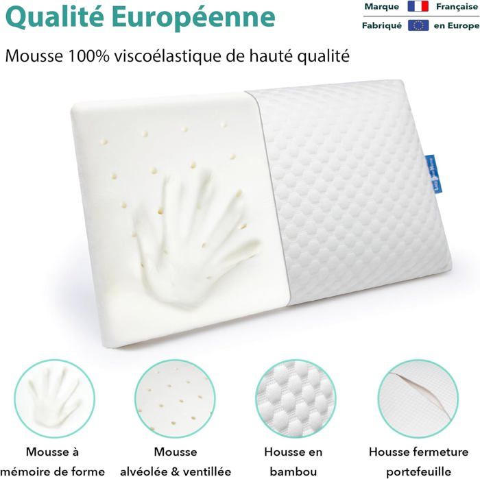 Oreiller Orthopédique Enfant 3-12 Ans - Mousse Mémoire De Forme Avec Housse Amovible