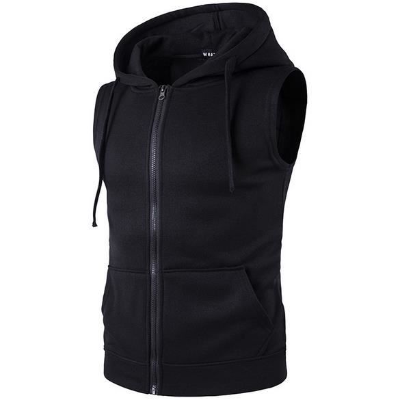 Veste sans manche homme Blouson Gilet garcon noir Automne printemps Capuche zippee 2 poches Noir Cdiscount Pret a Porter