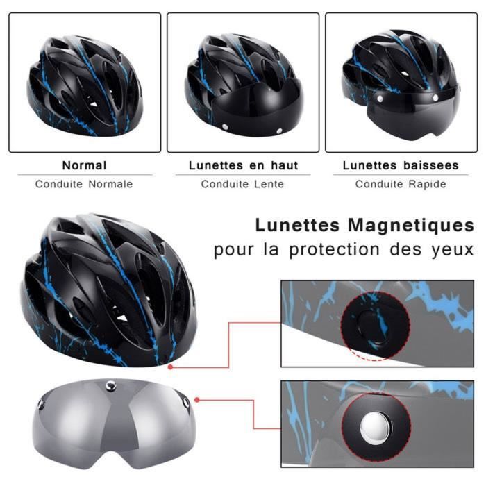 Casque Velo Adulte Femme Homme avec Visiere Casque pour VTT Velo Trottinette Electrique avec Tour de Tete 52 62CM Noir et Bleu