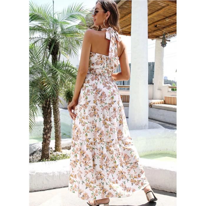 Robe Ete Femme a sans Manches Elegante Mousseline de Soie Col en V Robes Longue avec Volants Ample Jaune Jaune Cdiscount Pret a Porter
