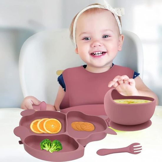 Set repas - Assiette ventouse bébé + couverts + bavoir bébé - coffret –  Baby-crea