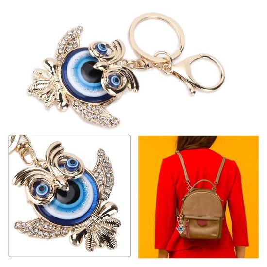 Porte-clés / bijou de sac chouette hibou en métal argenté
