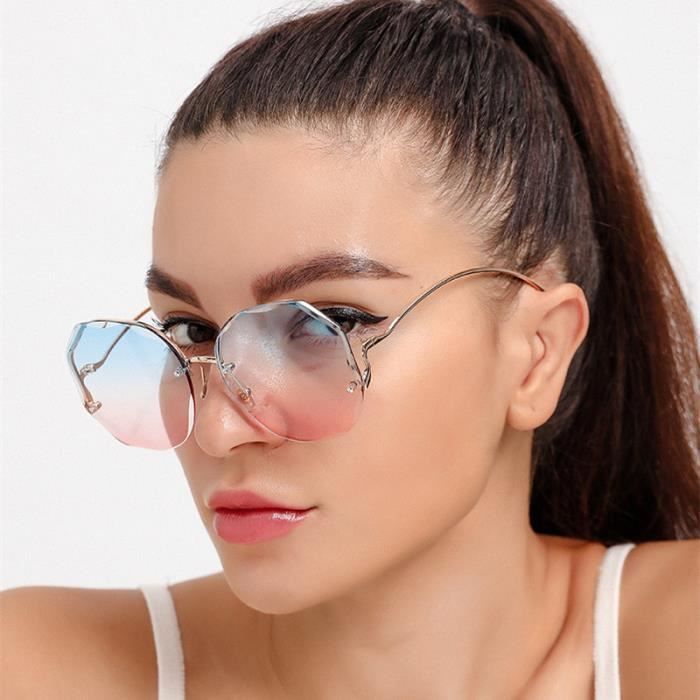 Type 2 Lunettes de soleil rondes sans monture pour femmes verres degrades branches incurvees en metal lun Achat Vente lunettes de soleil Femme Cdiscount