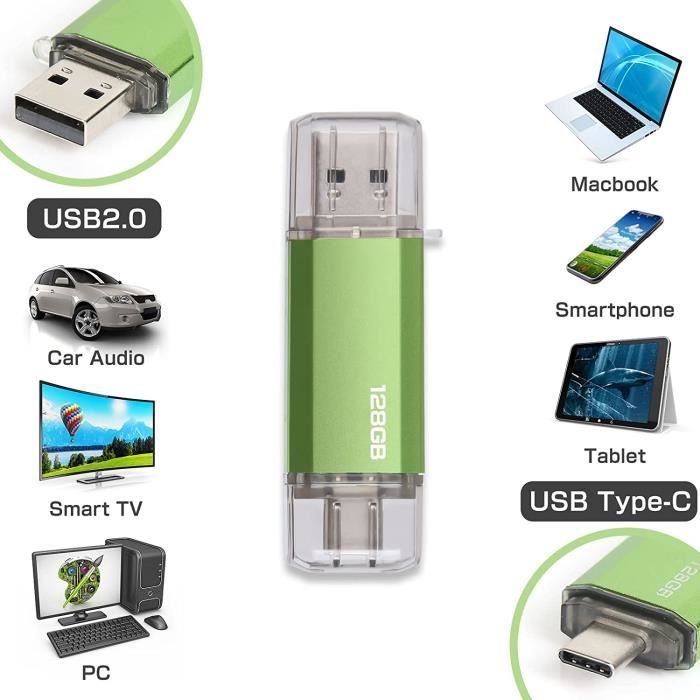 CLé USB 128 Go, 2 en 1 USB C Pendrive 128gb Portable Clef USB 128go Type C  Memory Stick 128 GB pour Huawei Xiaomi Oneplus OTG Android Appareils