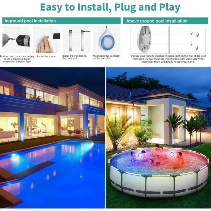 Lampe Piscine LED 45W RGB IP68 - 12V, 2500lm, Télécommande | Éclairage Submersible Piscine Jardin