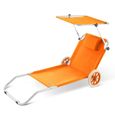 Casaria Chaise longue "Crête" de plage Orange transat pliable chariot de transport avec pare soleil réglable camping-0