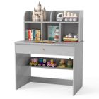 COSTWAY Bureau pour Enfants 6 Ans+ avec Clapier et 1 Tiroir, Bibliothèque de Rangement pour Lire, Étudier, Dessiner, Gris