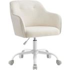 SONGMICS Chaise de Bureau, Siège Pivotant, Réglable en Hauteur, Capacité 110 kg, Cadre en Acier, Tissu Peluche Respirant et PU, Beige
