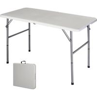 COSTWAY Table de Camping Portable Table de Jardin Pliable 122 x 61 x 72 CM Blanche Imperméable en Plastique Charge Max: 150KG