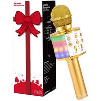Microphone Karaoké Sans Fil Bluetooth avec Lumière LED Multi couleur, Micro à Main Portable Haut-parleur pour Enfants-Adultes A5