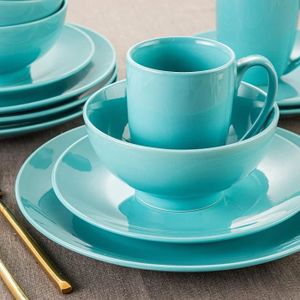 M/ÄSER 931547 Ossia Service de table en porcelaine pour 4 personnes Style m/éditerran/éen Bleu clair 16 pi/èces