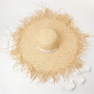 CASQUETTE Casquette,Chapeau de plage surdimensionné en raphia à Long ruban pour femmes et enfants, à la mode, dôme, - Type white-52cm child