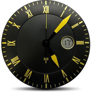 HORLOGE - PENDULE Horloge Murale Design Moderne - Silencieuse Sans Tic Tac - Température Ambiante - Radiopilotée - Chiffre Romain - Ø25cm - Noir et