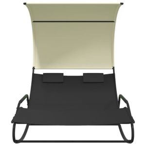 CHAISE LONGUE TIP - Bains de soleil - Chaise longue double à bascule avec auvent Noir et crème - YOSOO - DX2011