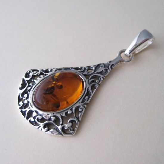 Pendentif En Argent 925 Avec Ambre - Neuf Sans Emballage - Couleur Marron