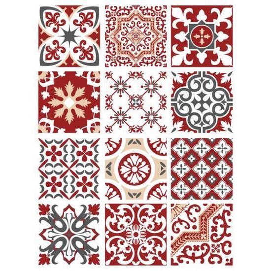 planche de 12 stickers carreaux de ciment redmonky adhesif pour carrelage dimensions 10 x 10 cm