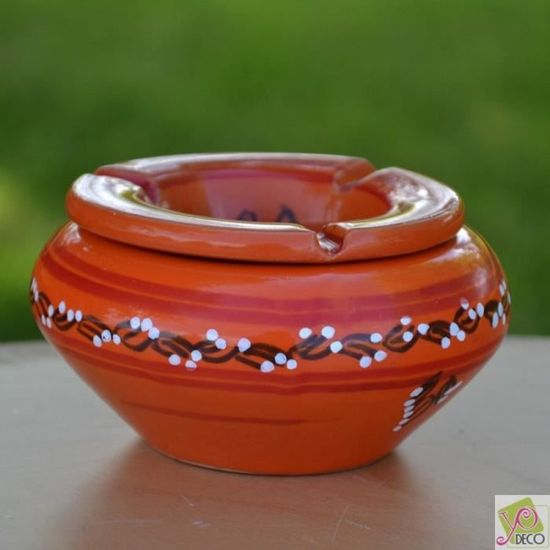 Cendrier Décoré Orange - Diamètre 12 Cm, Fabriqué à La Main, 2 Parties, Passe Au Lave-vaisselle
