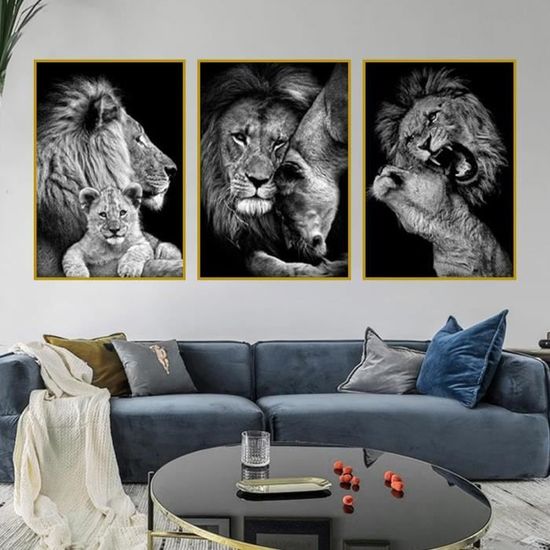 Images Sur Toile Lion, Noir Et Blanc Poster Lion Et Lionne Peintures D ...