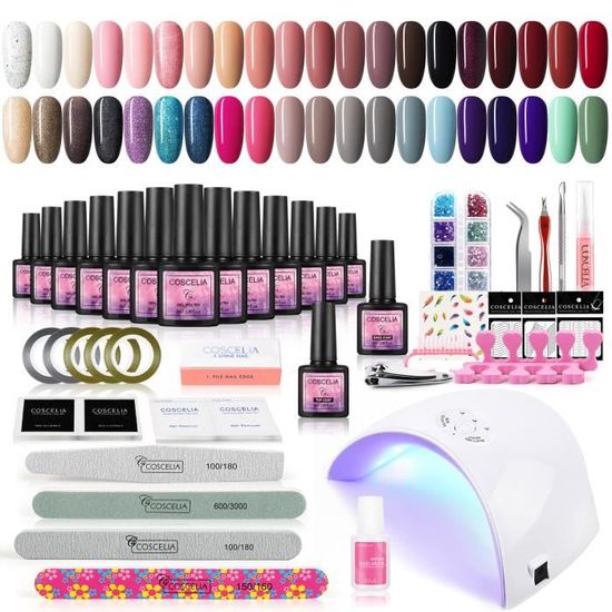 COSCELIA 40 Couleurs Vernis à Ongles Base Top Coat 36W Sèche Ongles Lamp UV LED Lime à Ongles