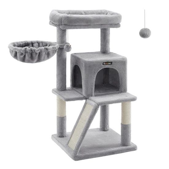 Arbre A Chat Hauteur De 96 Cm Hamac Grotte Poteaux En Sisal Avec Planche A Gratter Gris Clair Pct51w Feandrea Cdiscount Animalerie