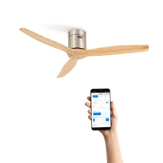 Ventilateur De Plafond - Create - Sans Lumière - Nickel/Effet Bois Clair - 132cm - Fonction été/hiver - Bricolage