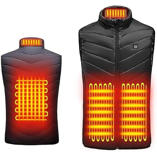 Gilet Chauffant électrique USB - 2 Zones Chauffantes, 3 Températures - Pour Homme/femme - Moto, Randonnée, Chasse, Hiver - Batterie Externe Non Incluse