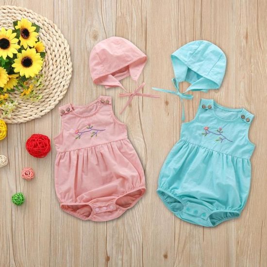 Tenue 2 Pièces Pour Bébé Fille, Imprimé Aise, Barboteuse