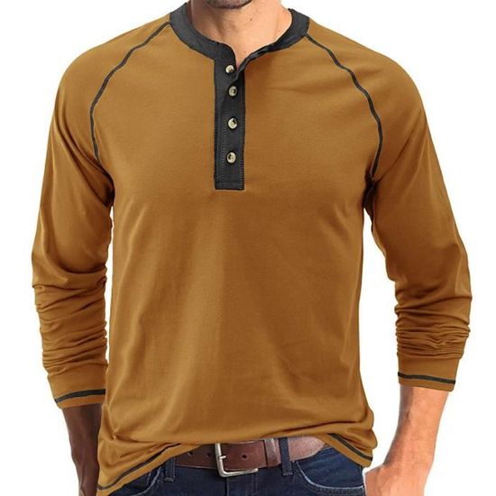 Chemise Henley à Manches Longues De Couleur Unie Pour Hommes 0344252X