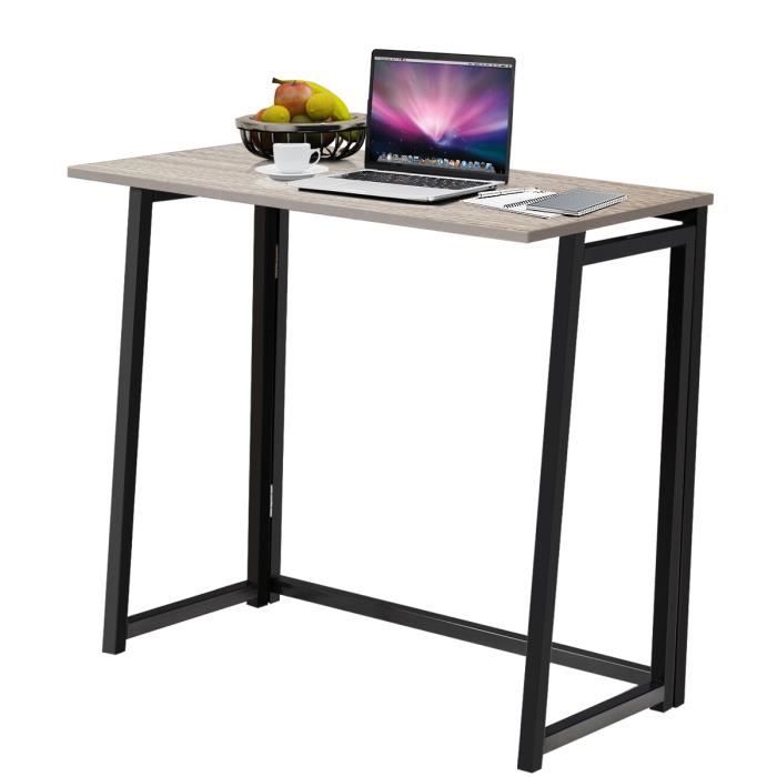COSTWAY Bureau d'Ordinateur en Bois Pliable Table de Bueau Rectangulaire Cadre en Acier sans Assemblage pour Salon/Domicile Naturel