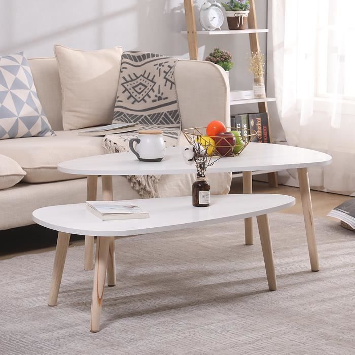 WSdwqaa% Lot de 2 Tables Basses en Bois de Pin Massif - Style Scandinave - Blanc!!!