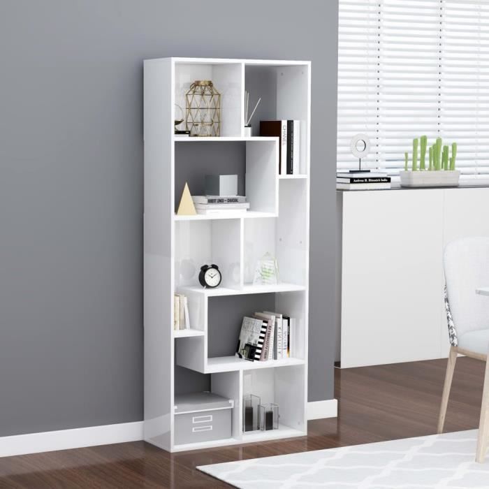 SIB Bibliothèque Blanc brillant 67x24x161 cm Aggloméré