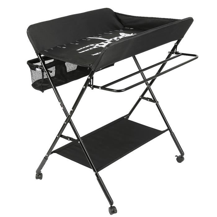 Table à Langer Pliante Avec 4 Roues Et Freins - Hauteur Réglable (92-98 Cm), Panier De Rangement, Ceinture De Sécurité (Gris, 80x66x98 Cm)