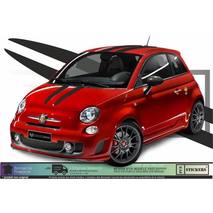 Fiat 500 - NOIR - Kit complet abarth Capot hayon toit - Tuning Sticker Autocollant Graphic Decals