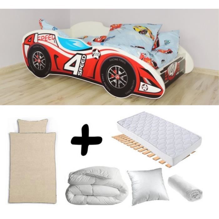 Pack complet Lit enfant Voiture 4SPEED = Lit+Matelas & Parure+Couette+Oreiller