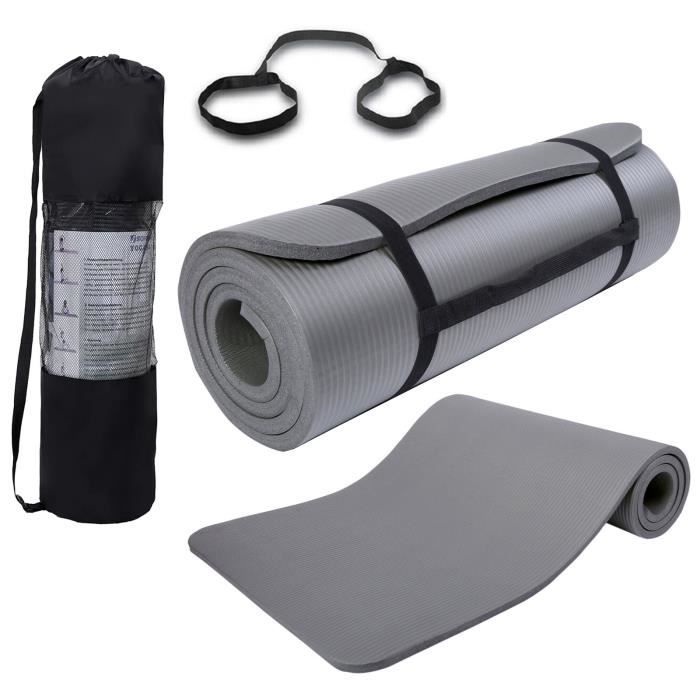 Tapis de Yoga 15mm D'épaisseur Antidérapant Exercice Fitness Physio Pilates Tapis de Gym - (185 X 80 X 1,5cm) Gris