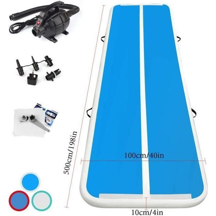 GOBRO Airtrack Gymnastique 10cm Epaisseur, Tapis d'Entraînement 5M, Tapis Gonflable de Gymnase avec Pompe Electrique pour Gymnast