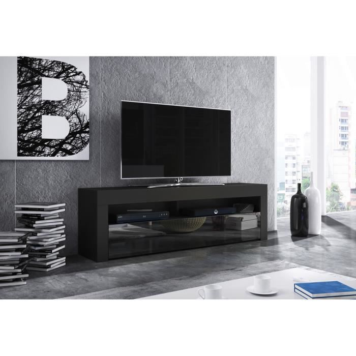 MAX - Meuble TV style contemporain salon séjour - 140x50x35cm - Meuble de télévision avec rangements - Finition Mat/Gloss - Noir