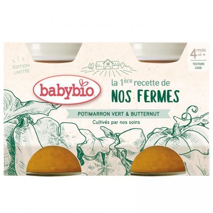 Babybio - Petit Pot Bébé Petit Pot Bébéimarron vert Courge Butternut - Bio - 2x130g - Dès 4 mois