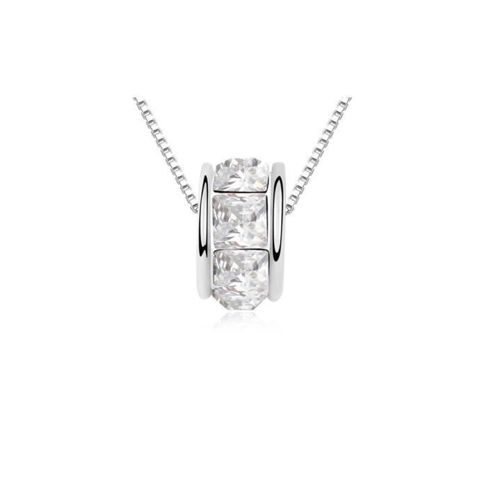 Collier Anneau en Cristal de Swarovski Elements Blanc et Plaqué Or Blanc