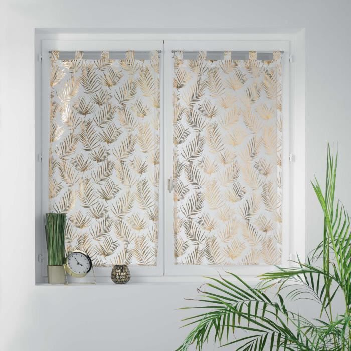 Paire droite passants 2x60x120 cm voile sable imprime metallise kolza Blanc/Or