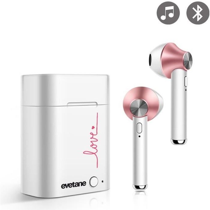 Ecouteurs Sans Fil Bluetooth Rose Gold rose gold Love Ecriture Tendance et Design Evetane.